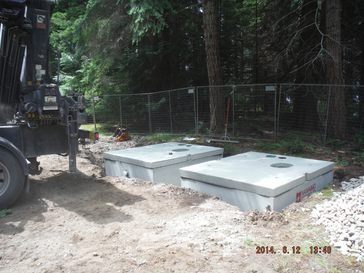Installed septic holding tanks